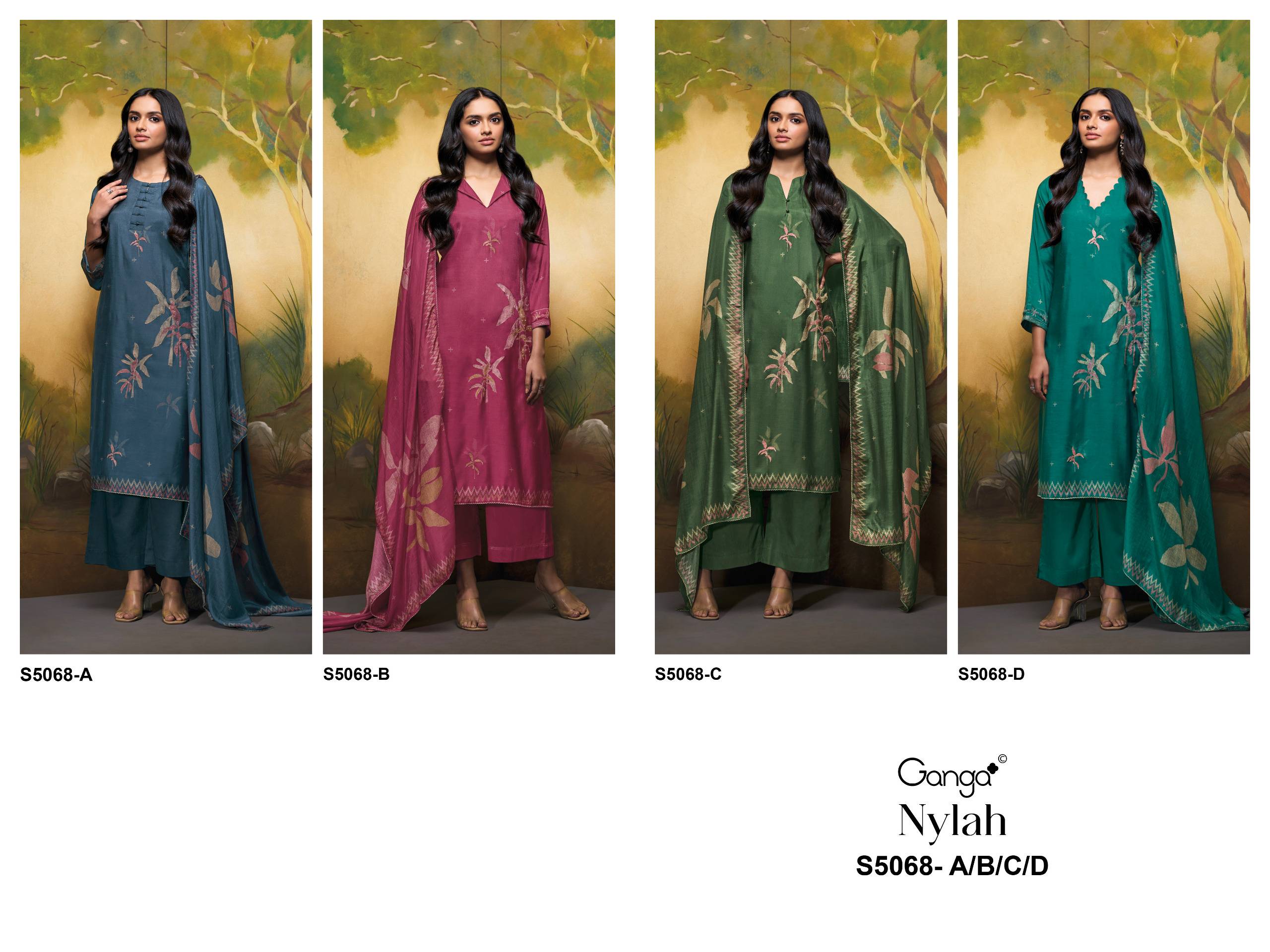 NYLAH 5068 SERIES BY GANGAFASHION Stylish Beautiful Colourful PURE BEMBERG SILK Dresses At Wholesale Price